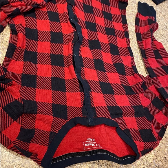 L.L. Bean Waffle Onsie Red Black Check Buffalo Plaid? Small Regular 515071 - Picture 4 of 16